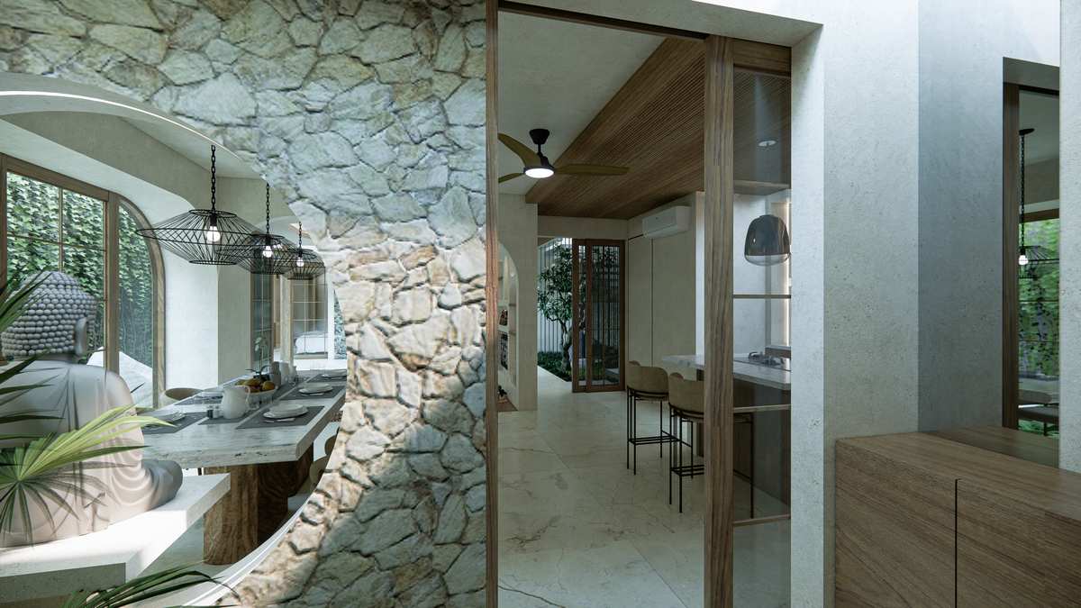 Stone-arched entry corridor