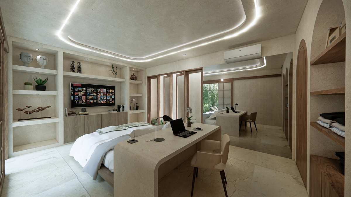 Bedroom arranged with a study