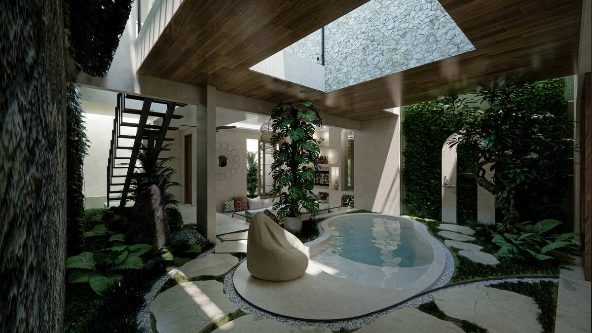 Two-bedroom villa courtyard and pool
