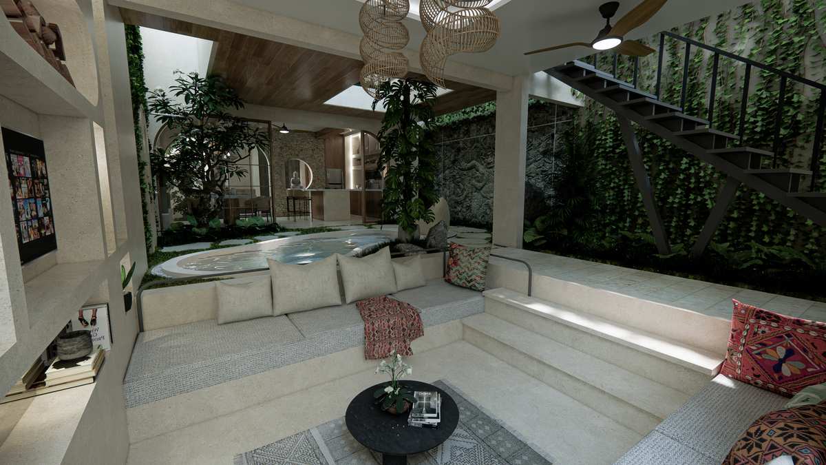 Sunken lounge by the courtyard